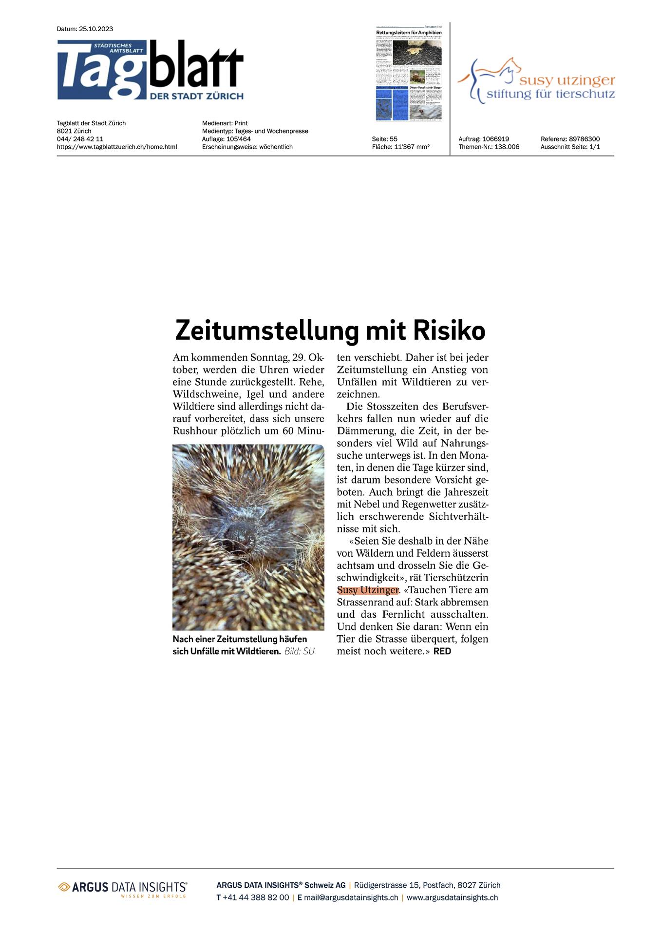 Tagblatt der Stadt Zürich - Oktober 2023