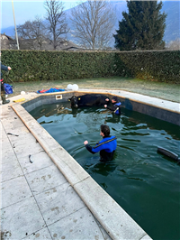 Rettungseinsatz März 2025 GTRD Stützpunkt Tessin - Kuh in Swimmingpool