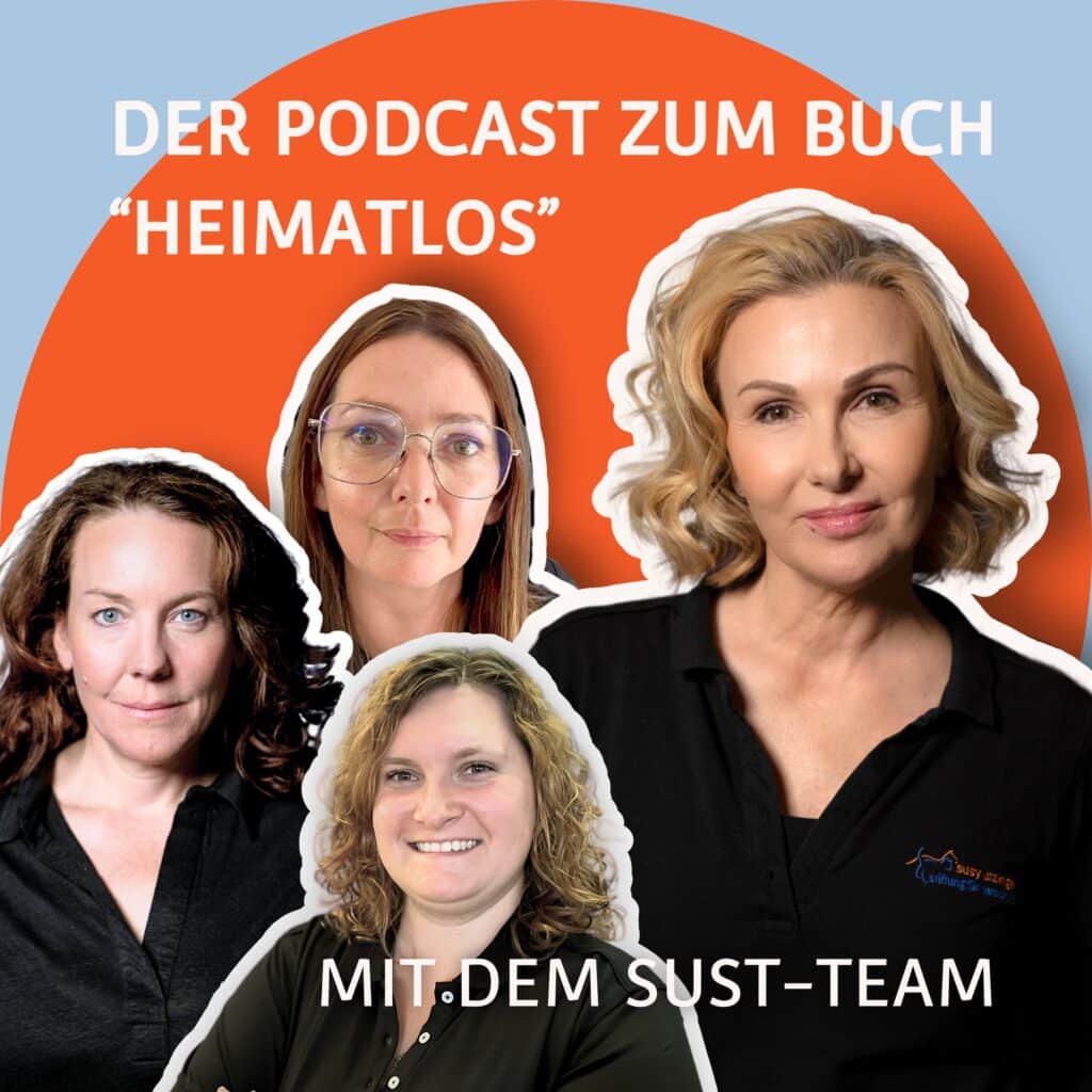 Cover Folge Nummer 13 des SUST Podcasts "Heimatlos" mit Lilu Gal, Tabea Nigg und Myrto Joannidis